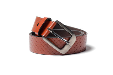 Men's Braid Emboss Leather Belt Tan 1